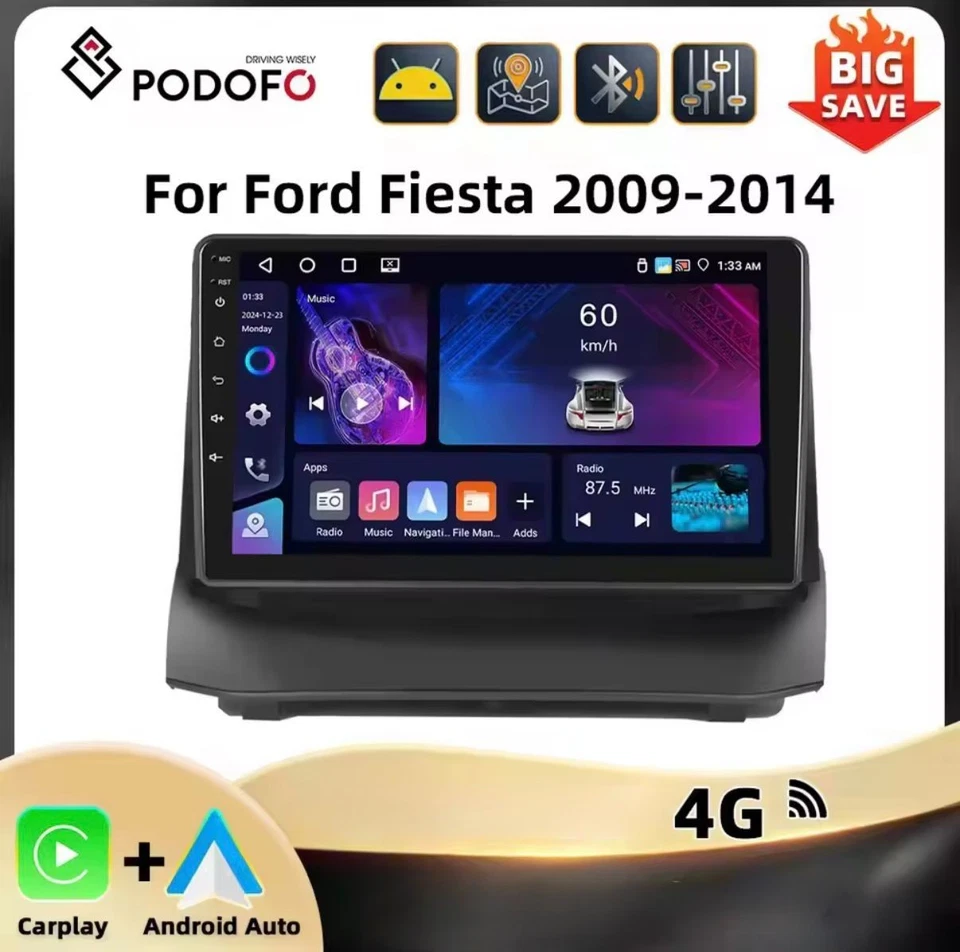 Autoradio per Ford Fiesta 2009–2014 | 4+64GB | Navigatore GPS | WiFi | 4 - Immagine 1 di 4