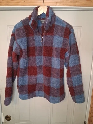 Eddie Bauer Ultra Soft Plush Fleece Quarter Zip Plaid Print Pullover Womens Med - Image 1 of 4