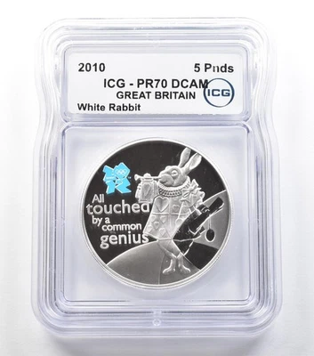 Gran Bretaña 2010 5 libras plata blanco conejo PR70 DCAM ICG *3665 Foto 1 de 3