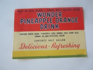 Old Vintage c.1940's - WONDER PINEAPPLE ORANGE DRINK - SODA LABEL - Picture 1 of 1