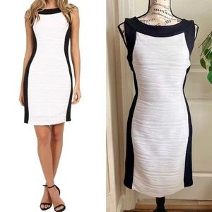 Vestido Vaina Calvin Klein Texturizado Colorblock Negro Blanco Talla 6 - Imagen 1 de 16