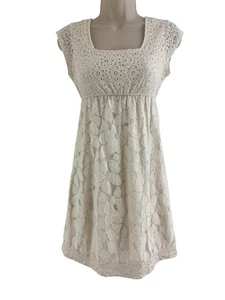 Ivory Creme Eyelet Lace Crochet Mini Dress Sz S Cowgirl Western Country Wedding - Picture 1 of 10