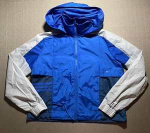 Adidas Youth XL Extra Large Windbreaker Jacket Blue 3 Stripes Mesh Hood Logo Top - Picture 1 of 8