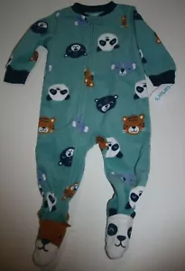 NEW Carter's Boys Bear Tiger Face Fleece 1 piece Pajamas PJs 12m 18 24m 3T 4T 5T - Picture 1 of 4