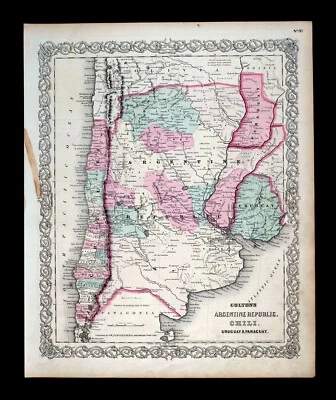 Mapa Colton 1855 Argentina Uruguay Chile Paraguay Buenos Aires Santicago Asunción Foto 1 de 4