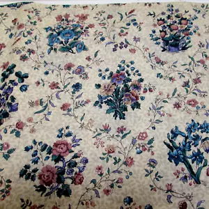 VTG Joan Messmore Teal Tan Blue Floral Cranston Cotton Quilt Fabric 2yd x44 - Picture 1 of 9