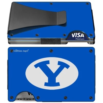 Cartera BYU Cougars Grabada Titanio Fibra de Carbono Azul Bloqueo RFID con Clip D7 Foto 1 de 4