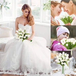 10PCS Artificial Tulips Flowers Real Touch Faux Fake Latex Tulip Wedding Bouquet - Picture 1 of 31