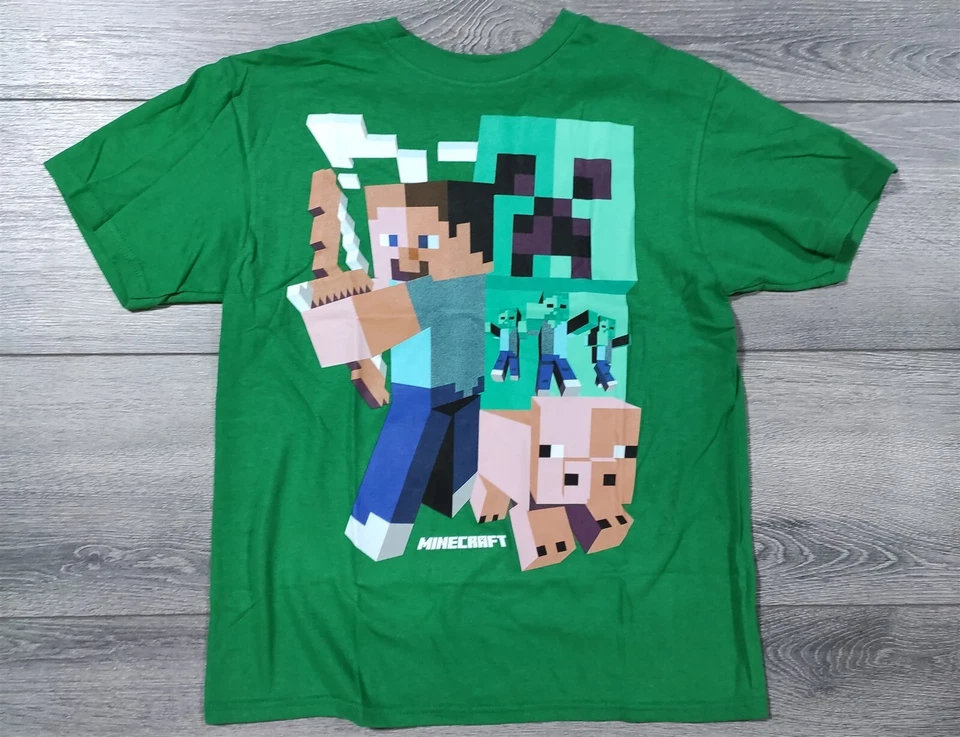 Camiseta Minecraft Niños Grande 10-12 Zombie Creeper Pig Steve Art Deco Foto 1 de 4