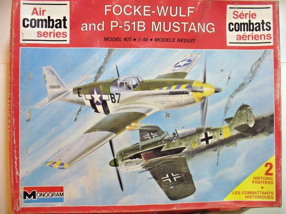 FOCKE WOLF 190 + P 51 B MUSTANG  1/48 MONOGRAM scatola 36x29x6 cm - Immagine 1 di 1