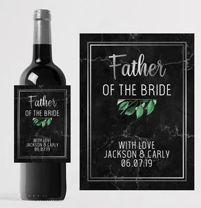 Personalised Mother/Father of the bride Wine Bottle label/Custom Wedding Favour - Picture 1 of 6