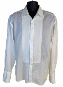 Canali Dress Shirt Mens 17 43 White Hidden Button Up Tuxedo French Cuff Italy - Picture 1 of 13