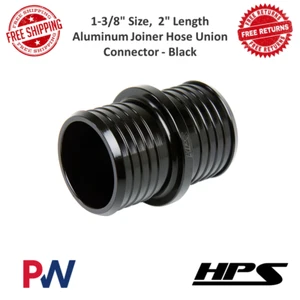 HPS 1-3/8" Size, 2" Long Black Billet 6061 Aluminum Joiner Hose Union Connector - Bild 1 von 6