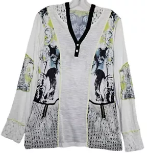Artsy Hooded Crocheted Lace Top Cover Up Sequins Beachy Sexy Cotton Sheer - Picture 1 of 13