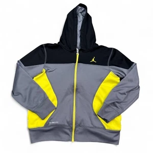 Nike Air Jordan Therma-Fit Hoodie Youth Size Medium Gray Black Neon Full Zip - Picture 1 of 11