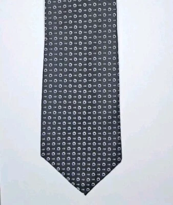 Corbata de seda Ralph Lauren 57" x 3,75" negra con círculos geométricos morados y blancos Foto 1 de 4