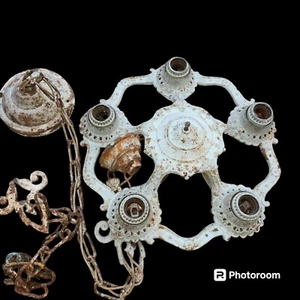 Antique cast iron ceiling hanging light fixture VICTORIAN 5 globe - Picture 1 of 6