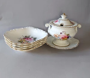 Antique Ironeware Dessert Set Inc. 4 Dessert/fruits Plates & Cream Tureen - Picture 1 of 19