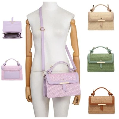 Boutique Woven Pattern Straw Woman Lady Covered Small Tote Shoulder handbag - Image 1 of 4