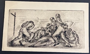 1930's Aaron Berkman College " FOOTBALL TACKLE " WPA NFL Sports Etching N.Y. - Foto 1 di 5