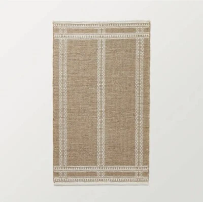 Alfombra de acento tejida de yute hecha a mano a cuadros con borde de 3'x5' natural/crema - hogar y mano Foto 1 de 3