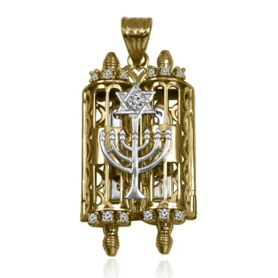 14k Yellow and White Gold Diamond Torah Star of David Jewish Mogen charm Pendant - Image 1 of 4