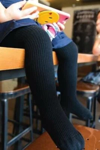 Kids Girls School Ribbed Tights Uniform Footed tight Pantyhose Stockings Black S - Picture 1 of 4