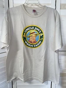Uncle Jim's Worm Farm White Cotton T Shirt XL Made Is USA Screen Print - Picture 1 of 7
