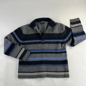 Banana Republic Turtleneck Sweater XL Gray Blue Youth 1/4 Zip Striped Used #83 - Picture 1 of 12