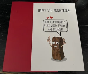 Anniversary Greeting Card for 5th Anniversary 8 x 5.5" w/Envelope FAST SHIPPING - Picture 1 of 2