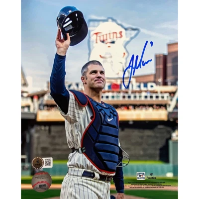 Foto Beckett autografiada por Joe Mauer de los Mellizos de Minnesota juego final 8x10 Foto 1 de 3