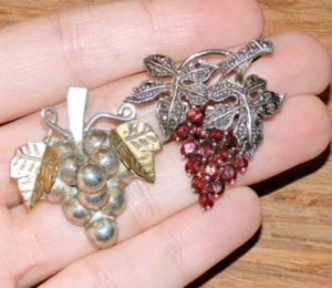 VTG Sterling Silver 925 Garnet Marcasite Grape Cluster Mexico Brooch Pendant Lot - Imagen 1 de 10
