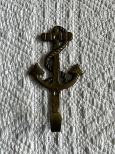 Vintage ANTIQUE Brass NAVY Nautical ANCHOR Coat HOOK Wall HANGER Great patina - Picture 1 of 5