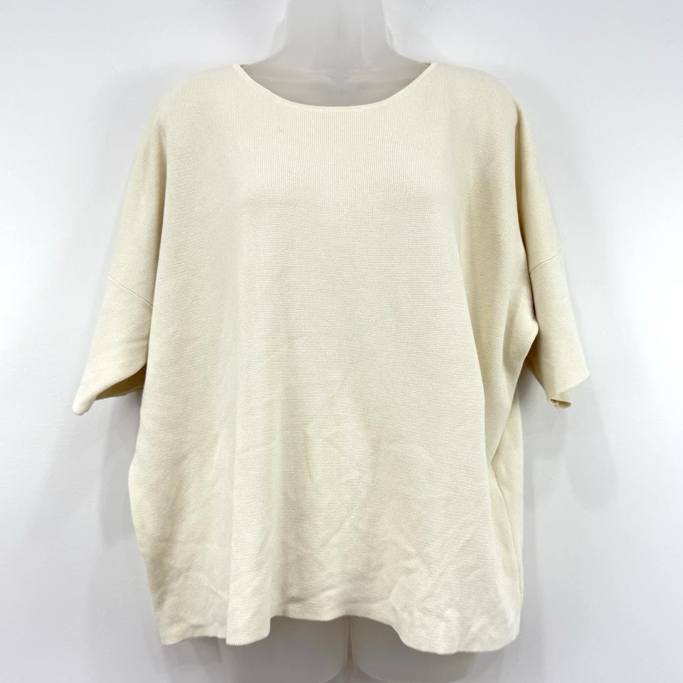 Suéter Eileen Fisher Mujer XL Crema Seda Algodón Orgánico Cuadrado Lagenlook Foto 1 de 4