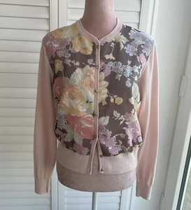 TED BAKER - BABY PINK FINE KNIT FLORAL MESH PANELLED CARDIGAN - TED 3 UK 12 M - Picture 1 of 12