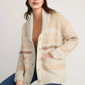 Cárdigan nórdico Old Navy L acogedor Fair Isle The Dude cuello chal abuelo... - Imagen 1 de 6