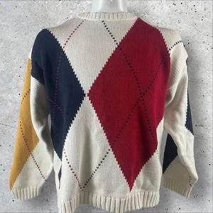Vintage Chaps Ralph Lauren Sweater Mens Large Hand Framed Argyle Cotton 90s T314 - Picture 1 of 9