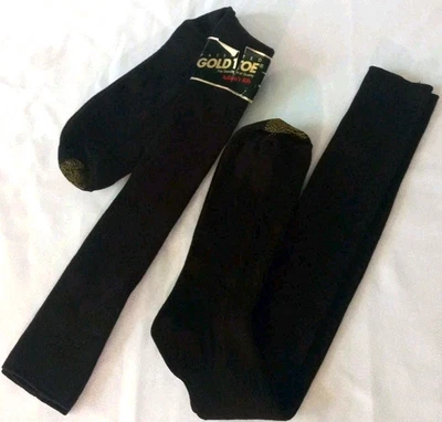 2 Пара винтажный золотой носок над икры платье носки коричневый Adams ребро обуви Sz 6,5-13  - Изображение 1 из 4