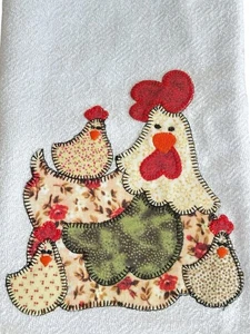Chicken Kitchen Dish Towel Green Farmhouse Applique Handmade Country 27x17 - Picture 1 of 8