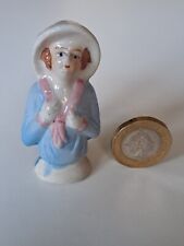 VINTAGE PORCELAIN PIN CUSHION LADY HALF DOLL PIN DOLL, 2.25", MAKERS NAME/NUMBER