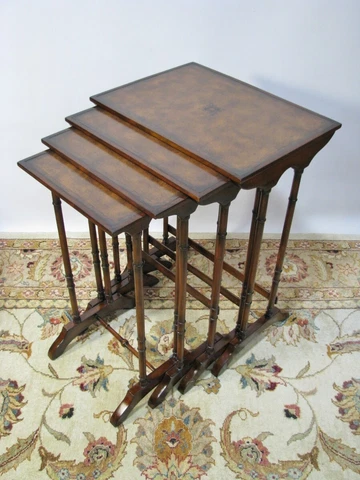 Theodore Alexander Set of 4 Georgian Style Mahogany Nesting Tables Faux Bamboo Cover