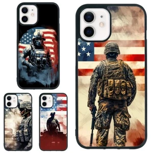 For Samsung Galaxy Apple iPhone Phone Cover army us flag Brave Soldier - Picture 1 of 25