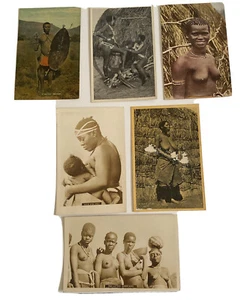 Lot Of 6 Vintage African Africa Warrior Man And Tribal Women B/W Postcard Cards - Picture 1 of 11