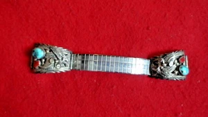 CINTURINO OROLOGIO NAVAJO VINTAGE ARGENTO STERLING/TURCHESE E CORALLO di Annie Chapo - Foto 1 di 8