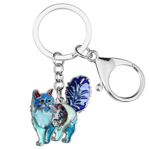 Enamel Alloy Cute Hairy Cat Kitten Keychains Jewelry Pets Purse Key Ring Charms - Picture 1 of 11