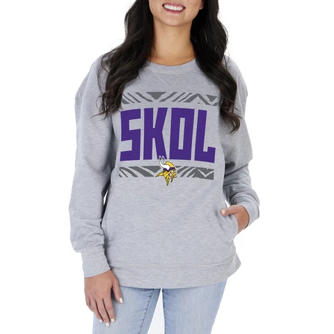 Zubaz NFL Women's Minnesota Vikings Heather Gray Crewneck Sweatshirt Cover