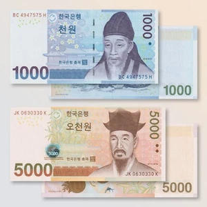 South Korea Set 2 Pcs: 1000 5000 Won, 2006–2007, P54 55  | UNC - Picture 1 of 3