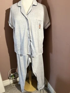 Life Is Good Pajama Set Womens XL Gray Button Up Short Sleeve Iced Coffee Soft - Picture 1 of 11