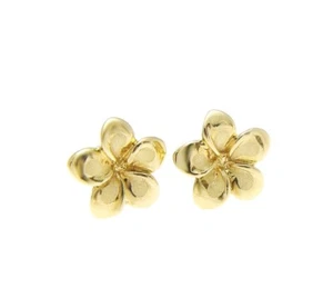 7MM SOLID 14K YELLOW GOLD HAWAIIAN FANCY PLUMERIA FLOWER STUD EARRINGS - Picture 1 of 2