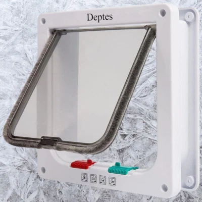 Puerta para mascotas de 4 vías gato cachorro perro cerradura magnética bloqueable seguro solapa marco de puerta ABS Foto 1 de 4